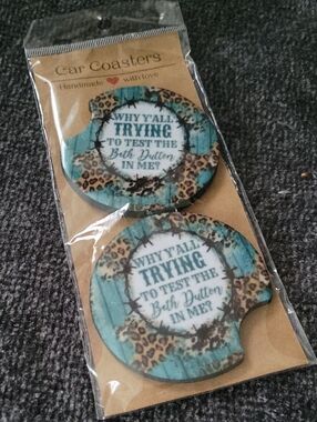 Handmade Turquoise Leopard Print Car Coasters - Unbranded